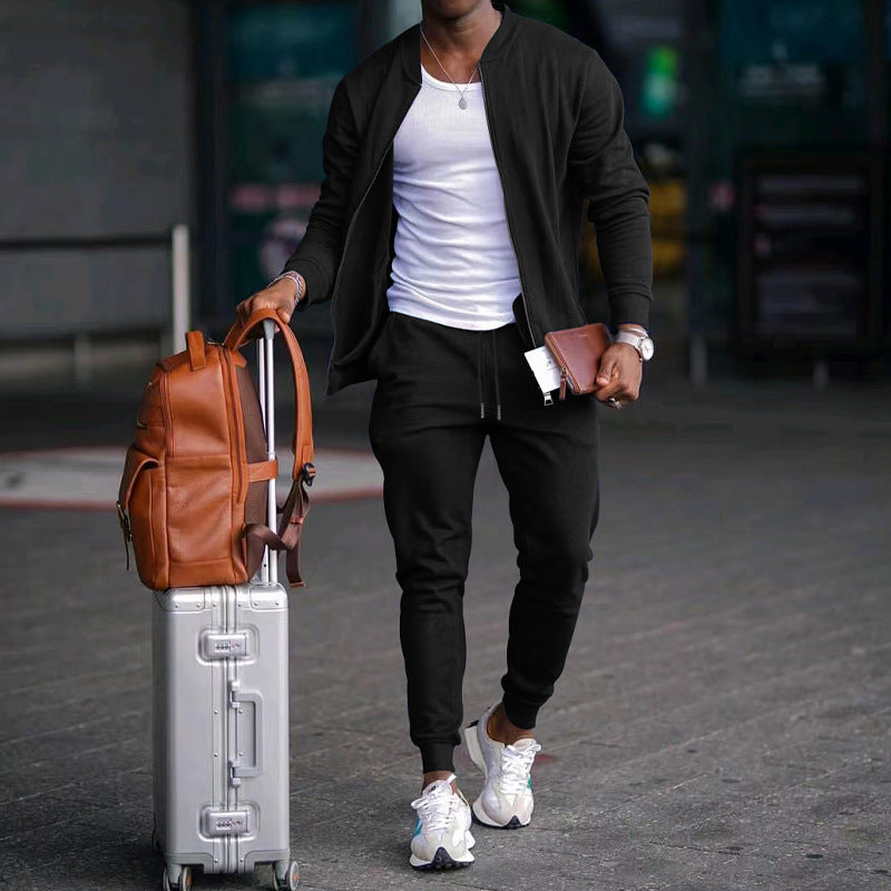 Men's Jacket Suit Zip-up Long-sleeved Top And Drawstring Sweatpants Casual Outdoor Sports Set