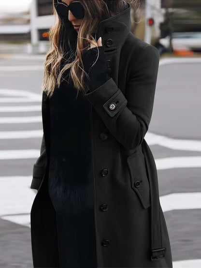 Autumn Winter New Woolen Coat Women's Slim Fit Cardigan Large Coat Women Long Sleeve Single Breasted Stand Collar Woolen Coat