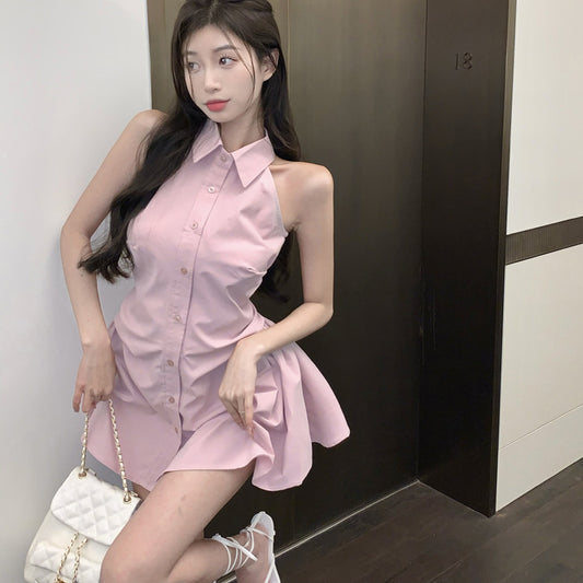 Women's Polo Collar Sleeveless Shirt Dress