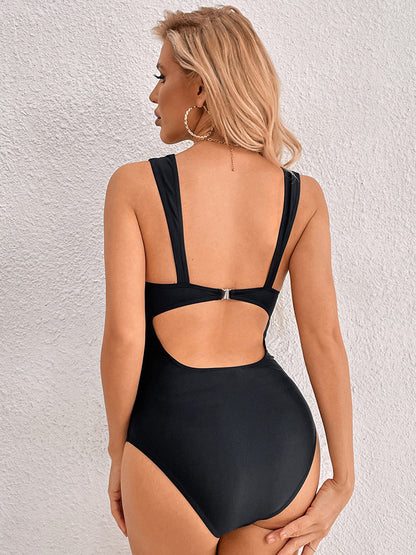 Women's Solid Color Backless One-piece Slim Bikini Swimsuit