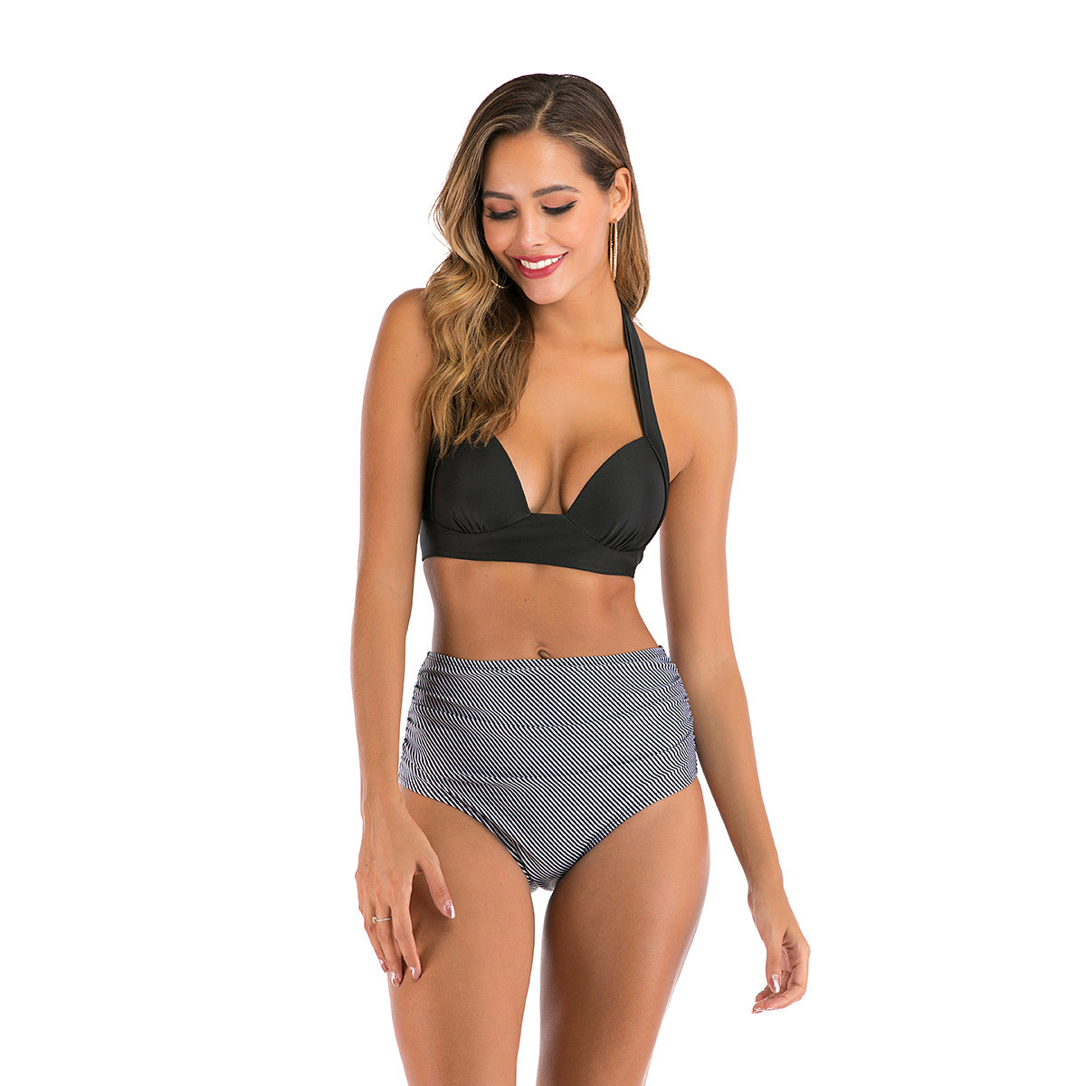 Printed high waist split swimsuit