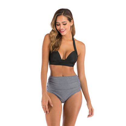 Printed high waist split swimsuit