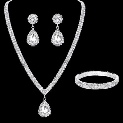 Full-diamond Bracelet Bridal Necklace And Earring Set