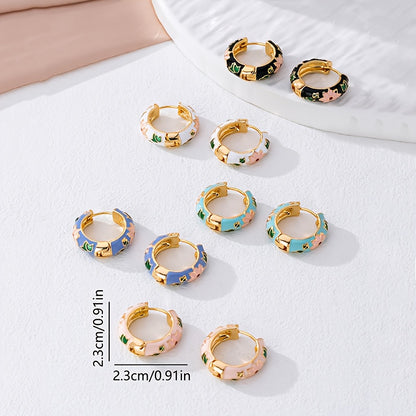 1 Pair Fashion Exquisite Enamel Round Earrings For Women, Daily Commute Wear