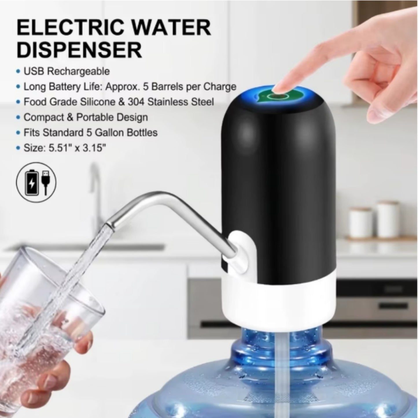 Electric Water Bottle USB Rechargeable Automatic Drinking Water Dispenser