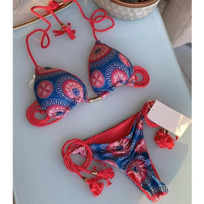 Women's Seaside Hand-knitted Rope Pure Color Bikini