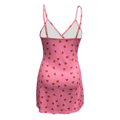 Women's Strawberry Print Strapless Dress