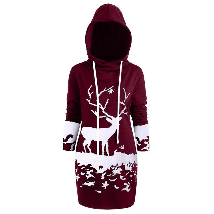 Women's Casual Positioning Print Long Sleeve Long Style Hoodie