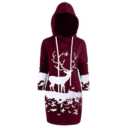 Women's Casual Positioning Print Long Sleeve Long Style Hoodie