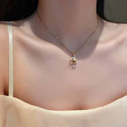 Titanium Steel Necklace Diamond Dolphin Magic Cube Ornament Accessories