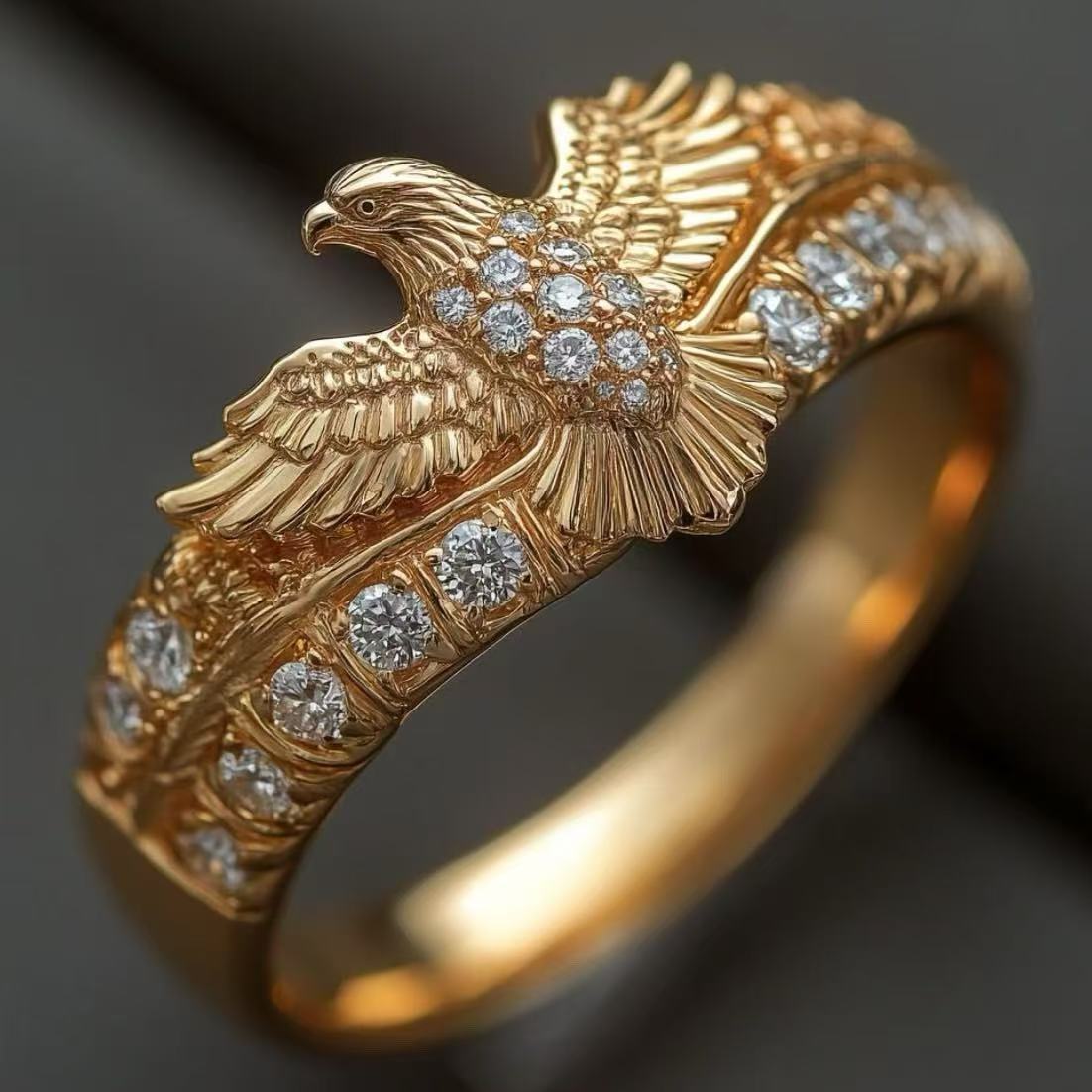 European And American-style Golden Eagle-wing Ring, Minimalist And Versatile