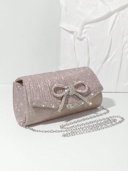 Bow Evening Bag Sparkly Clutch Purses For Women Wedding Glitter Rhinestone Party Prom Purse Dressy Clutch Bags