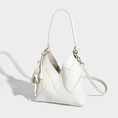 Niche Woven Patchwork Bag With A Large Capacity Perfect For Commuting Bucket-style Design