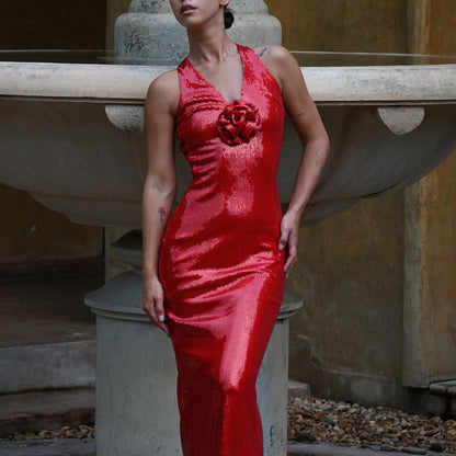 Hollow Backless Party Sequins Split Dress