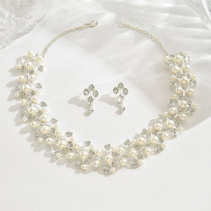 Pearl Leaf-Shaped Jewelry Set For Women