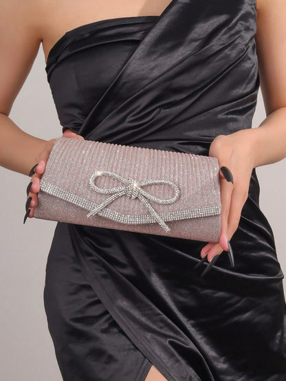 Bow Evening Bag Sparkly Clutch Purses For Women Wedding Glitter Rhinestone Party Prom Purse Dressy Clutch Bags