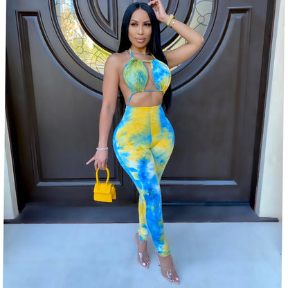Women's Fashion Simple Tie Dye Print Jumpsuit
