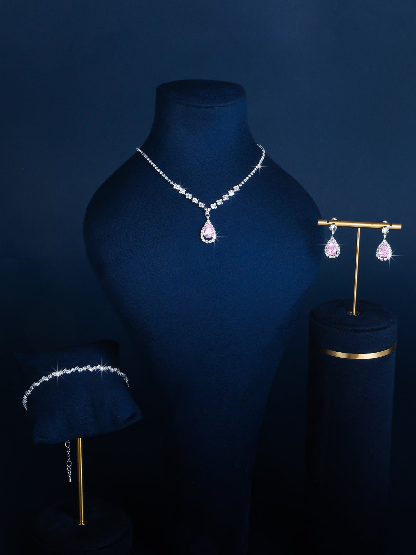 Full-diamond Bracelet Bridal Necklace And Earring Set