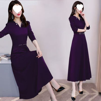 Elegant Casual Artistic Retro Mid-Length Long-Sleeve Dress