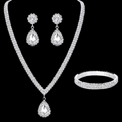 Full-diamond Bracelet Bridal Necklace And Earring Set