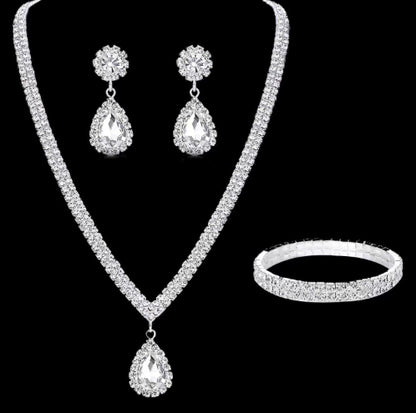Full-diamond Bracelet Bridal Necklace And Earring Set