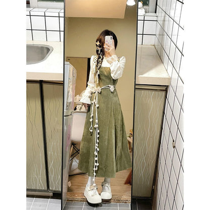 Fake Two-piece Advanced Retro Below The Knee Dress