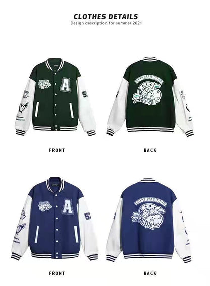 College Style Stand Up Collar Long Sleeved Three-dimensional Embroidered Letter Jacket Men