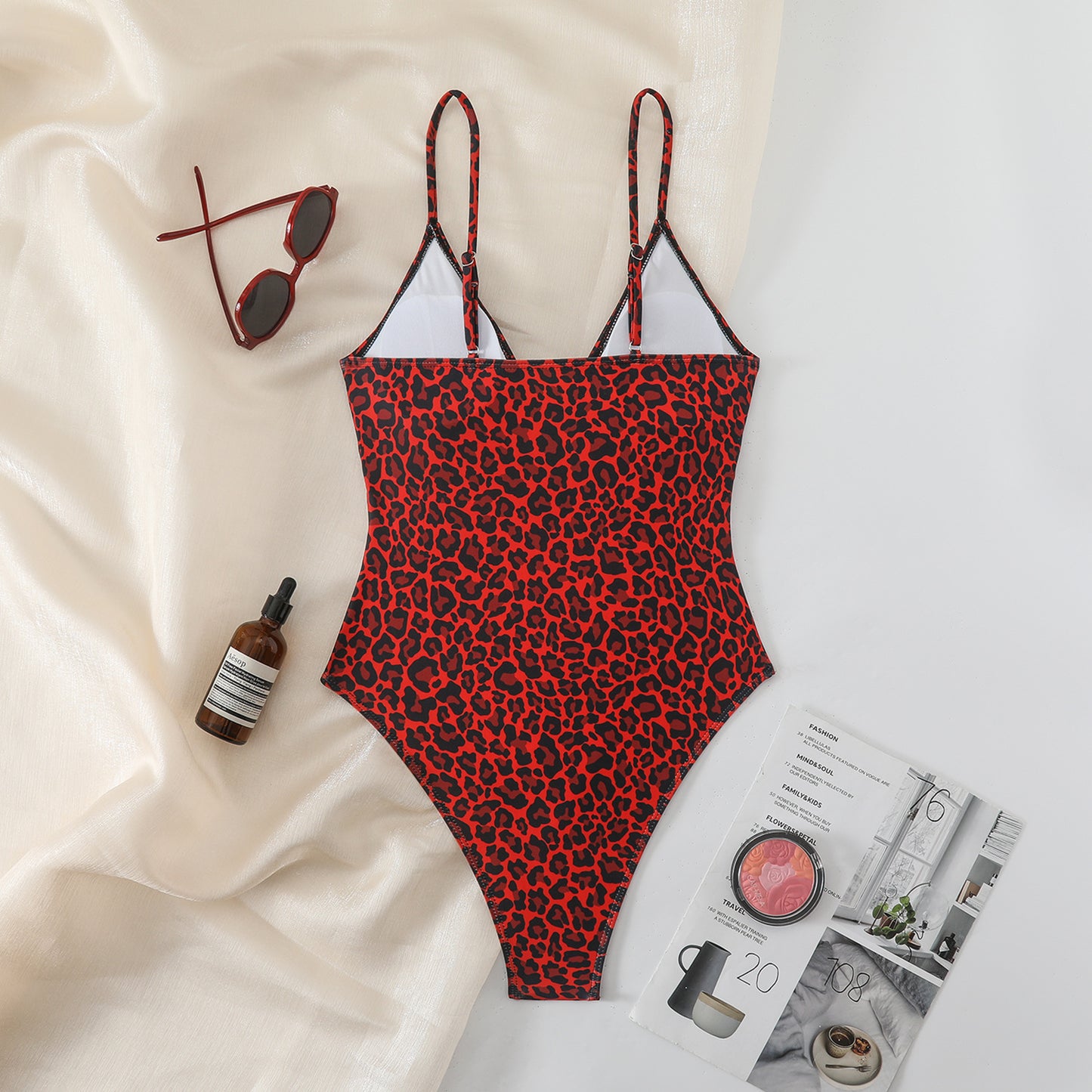 Sexy Strap Leopard Print One-Piece Bikini Swimsuit