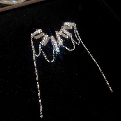 Diamond-Encrusted U-Shaped Tassel Earrings For Women Light Luxury