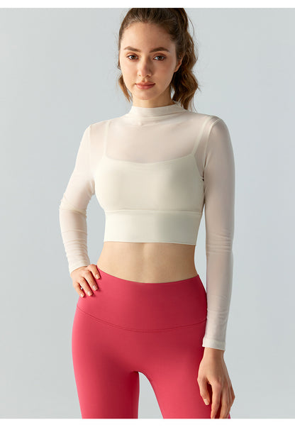 Sports Top With Chest Pad Women's Mesh Long Sleeve