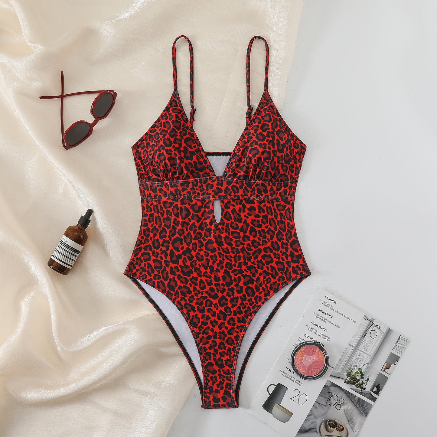Sexy Strap Leopard Print One-Piece Bikini Swimsuit