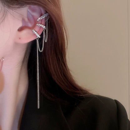 Diamond-Encrusted U-Shaped Tassel Earrings For Women Light Luxury