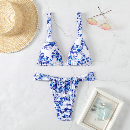 Printed Sexy Split Swimsuit European And American Cross Swimsuit