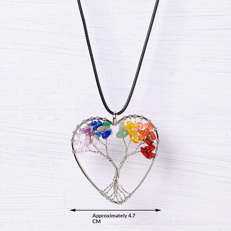 Natural Crystal Rainbow Crushed Stone Life Tree Pendant Hand-Wrapped Wire Jewelry Charm