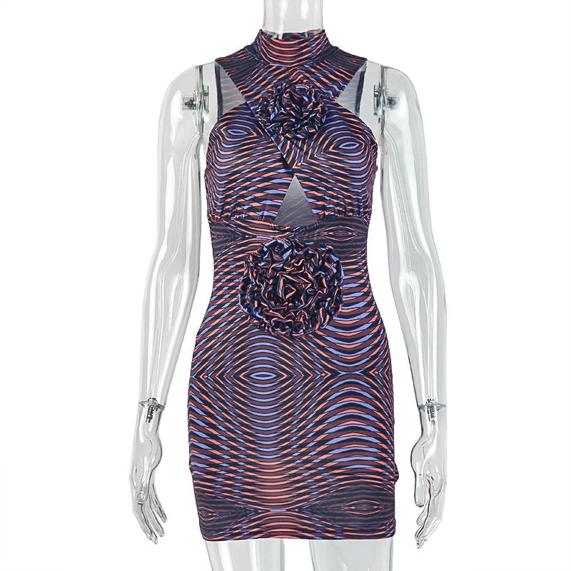 Printed Slim-fit Street-style Sheath Sleeveless Dress For Women