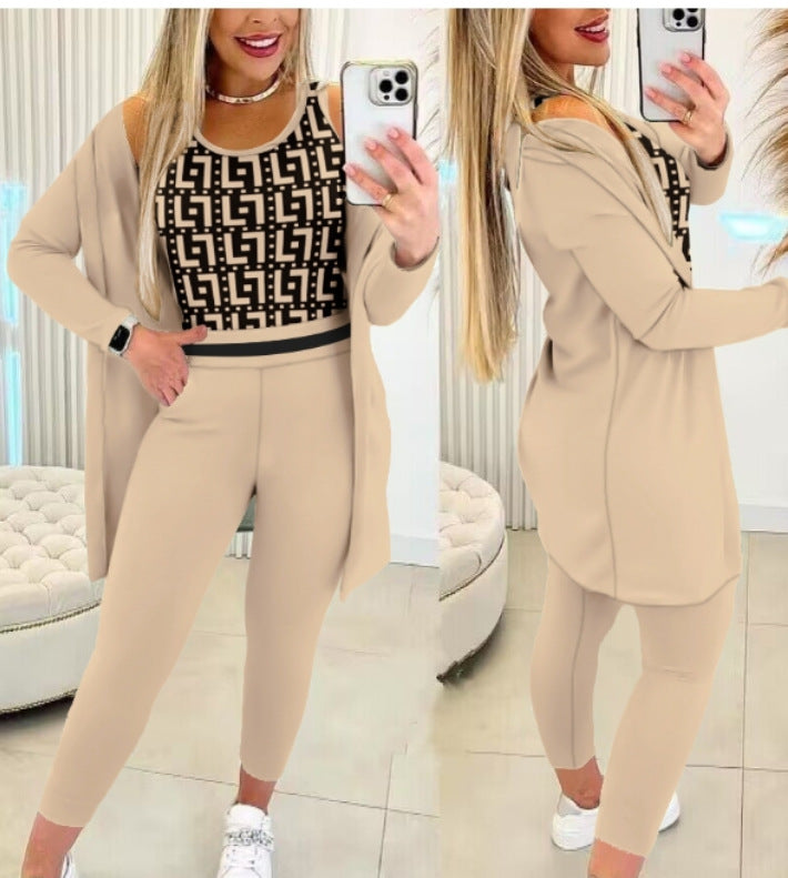 Women's Casual Printing Suit Fashion Stripes Three-piece Suit