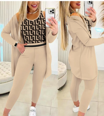 Women's Casual Printing Suit Fashion Stripes Three-piece Suit
