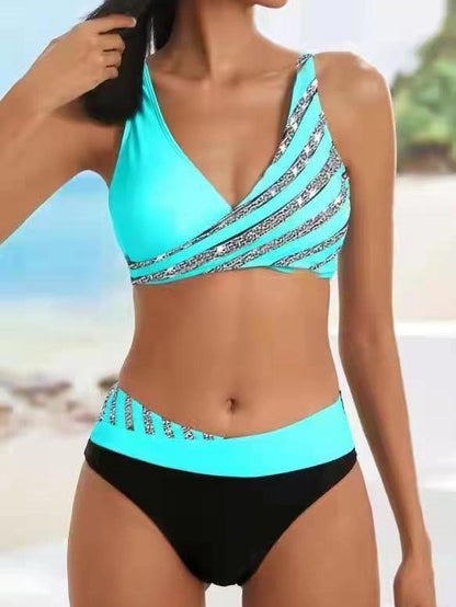 Split Stitching Multicolor Swimsuit
