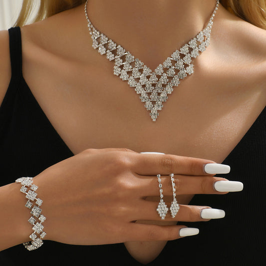 Diamond-shaped Jewelry Necklace Bracelet Earrings For Women
