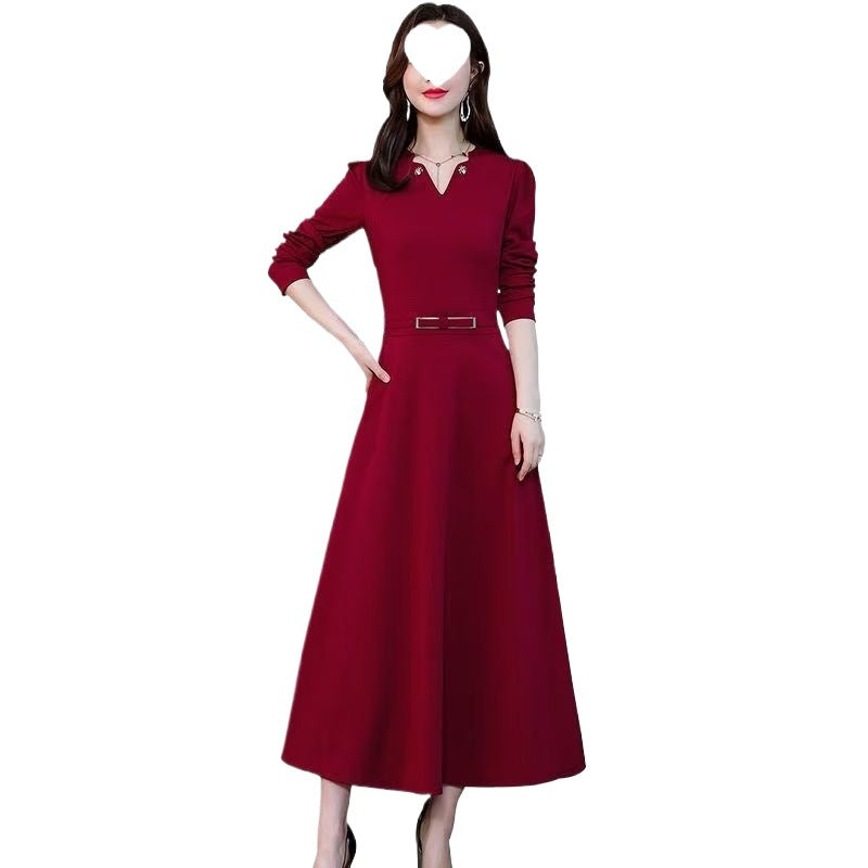 Elegant Casual Artistic Retro Mid-Length Long-Sleeve Dress