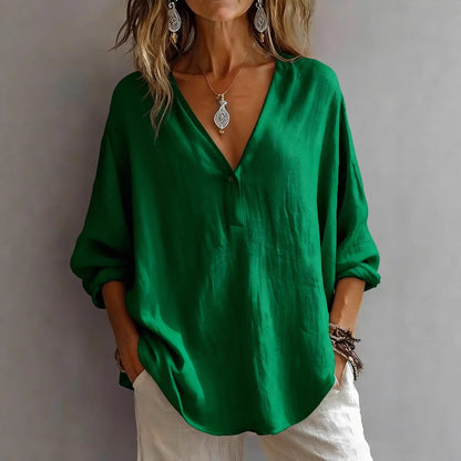 Womens Casual Loose Fashion Solid Color Long-Sleeve Top