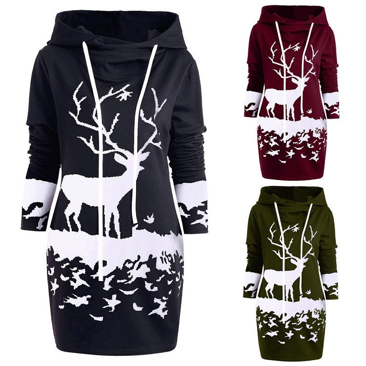 Women's Casual Positioning Print Long Sleeve Long Style Hoodie