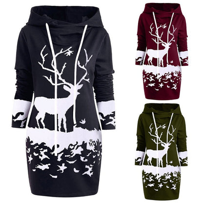 Women's Casual Positioning Print Long Sleeve Long Style Hoodie