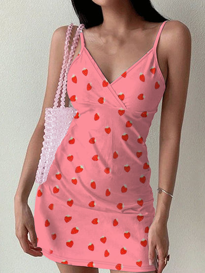 Women's Strawberry Print Strapless Dress