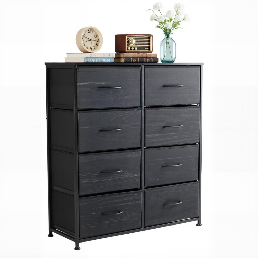 Tall Dresser Fabric Storage Tower ,Wooden Top For Kid Room, Closet, Entryway, Nursery
