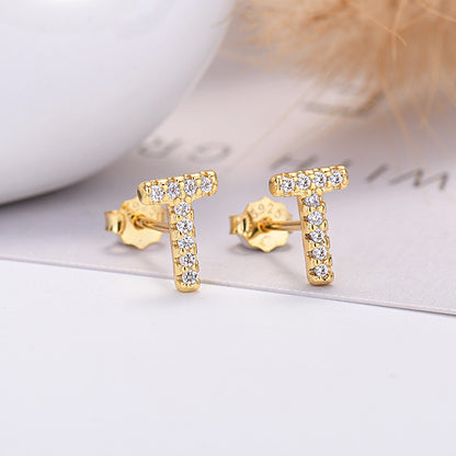 26-letter Zircon Earrings  Uppercase Letters