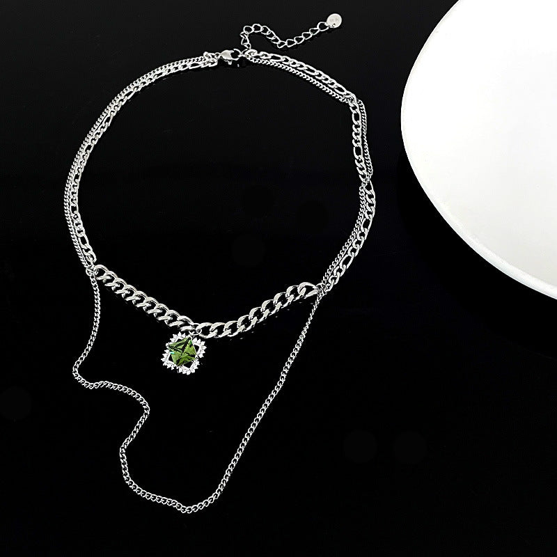 Green Square Diamond Pendant Necklace For Women