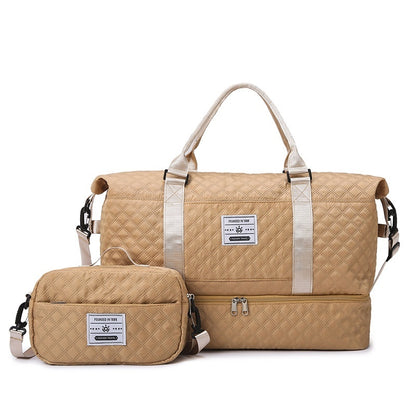 Large-Capacity Quilted Embroidered Thread Handle Crossbody Storage Travel Bag