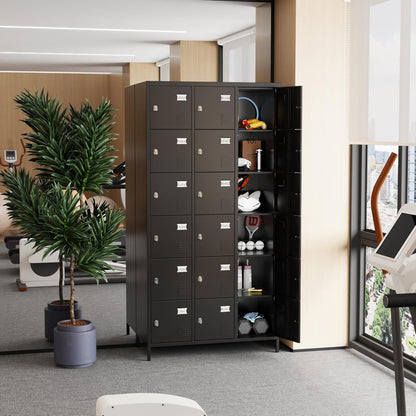 METAN Metal Locker For School Office Gym Bedroom, 18 Doors Black Steel Storage Locker Cabinet For Employees, Industrial Storage Locker, Assembly Required 18 Door-Black