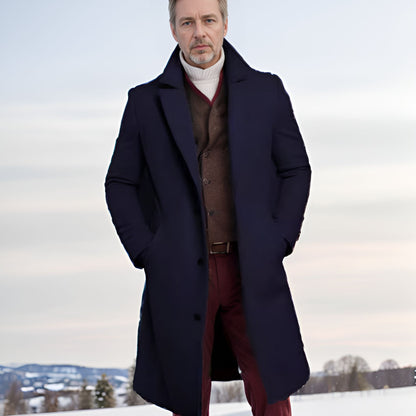 Men's Mid-Length Solid-Color Wool Coat For Autumn And Winter